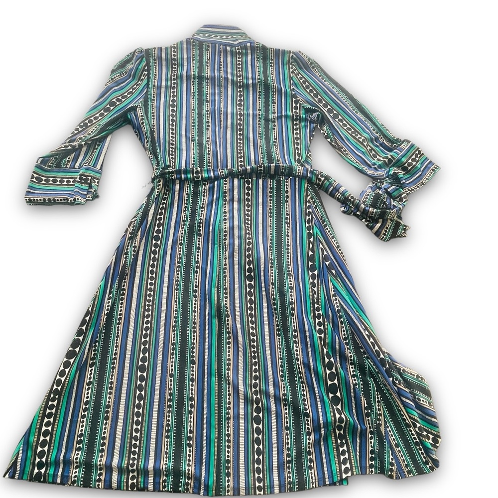Laundry by Design Green/Black/Blue Geometric Print Wrap Dress Sz M Casual Sleek - Picture 9 of 9